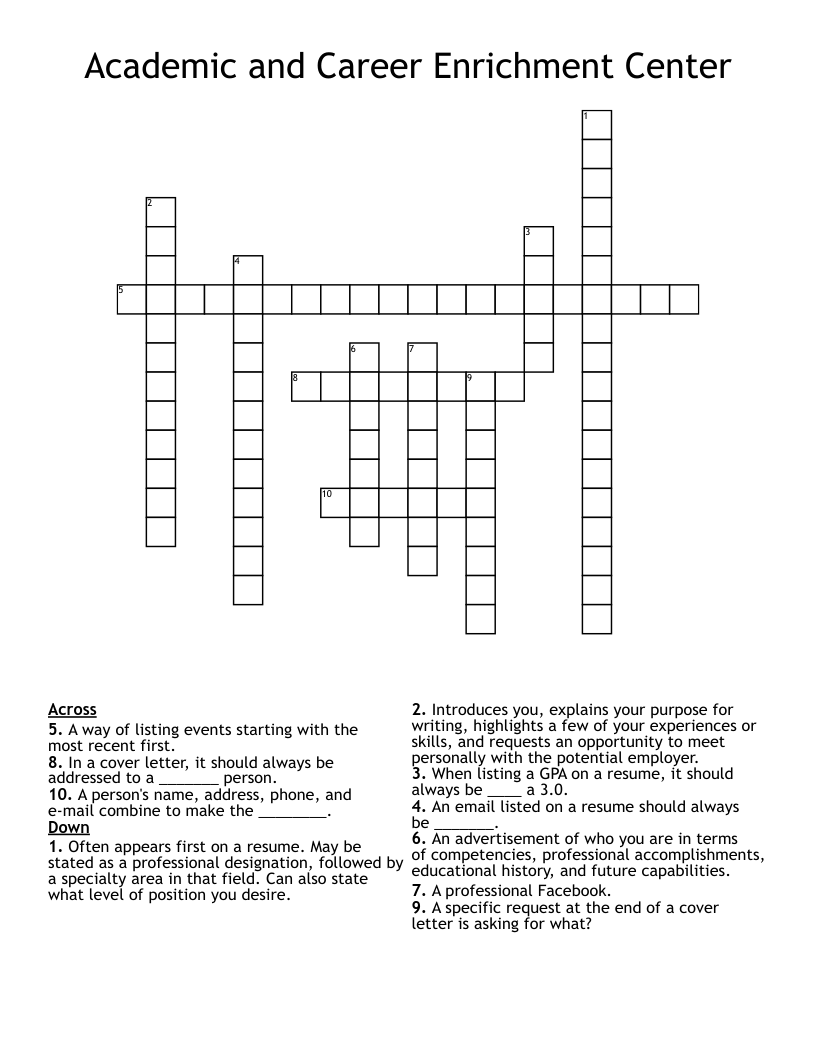 Academic and Career Enrichment Center Crossword