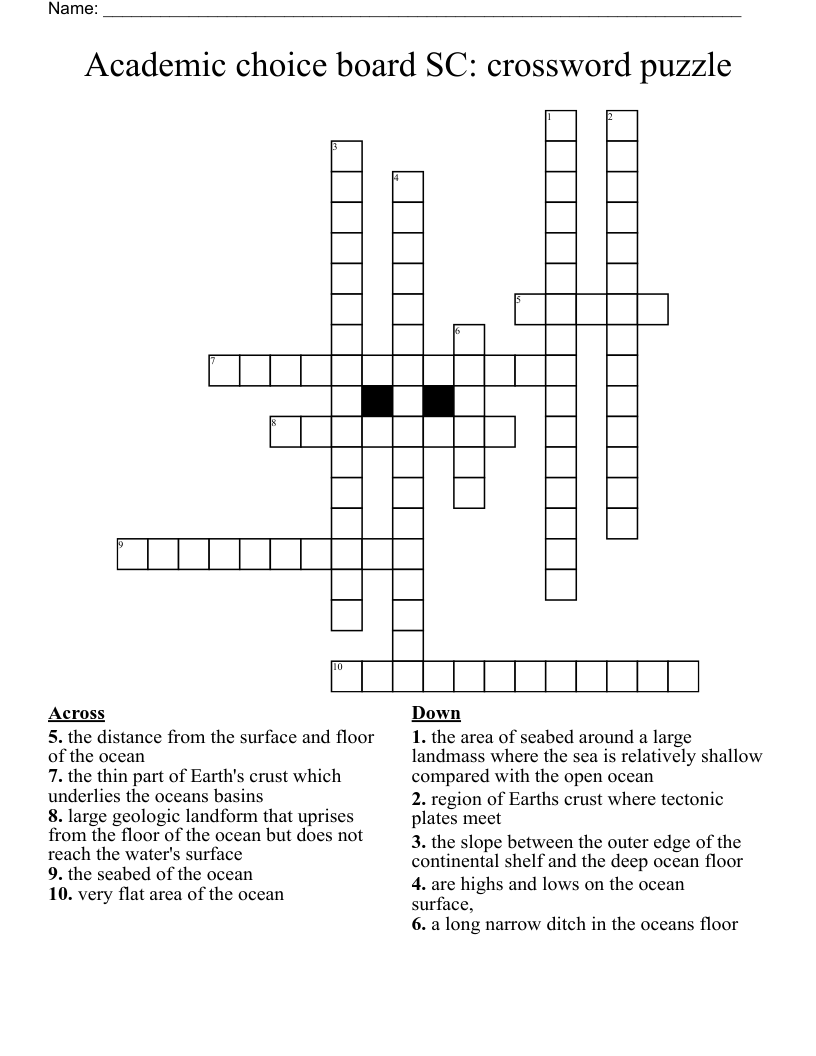 Academic choice board SC: crossword puzzle