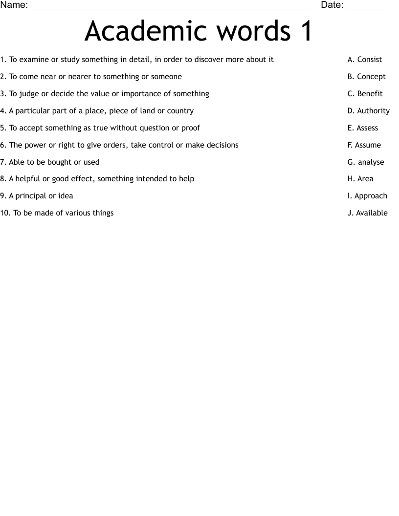 Academic words 1 Worksheet