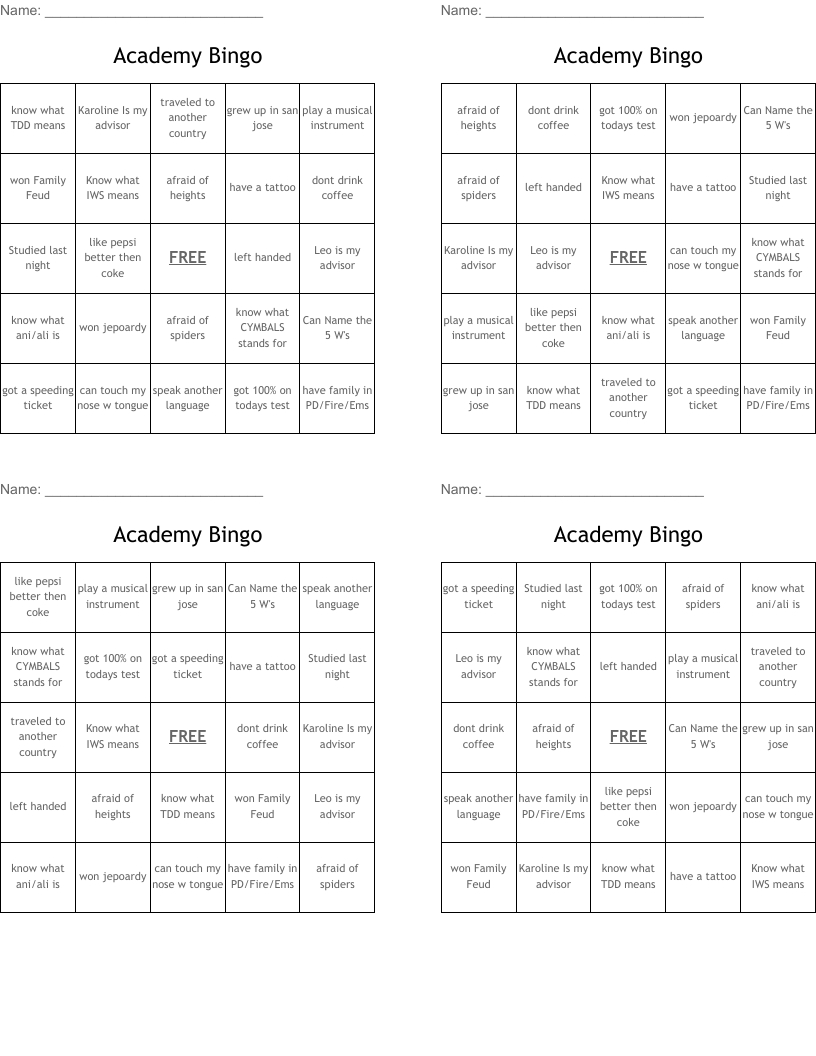 Genrations Bingo