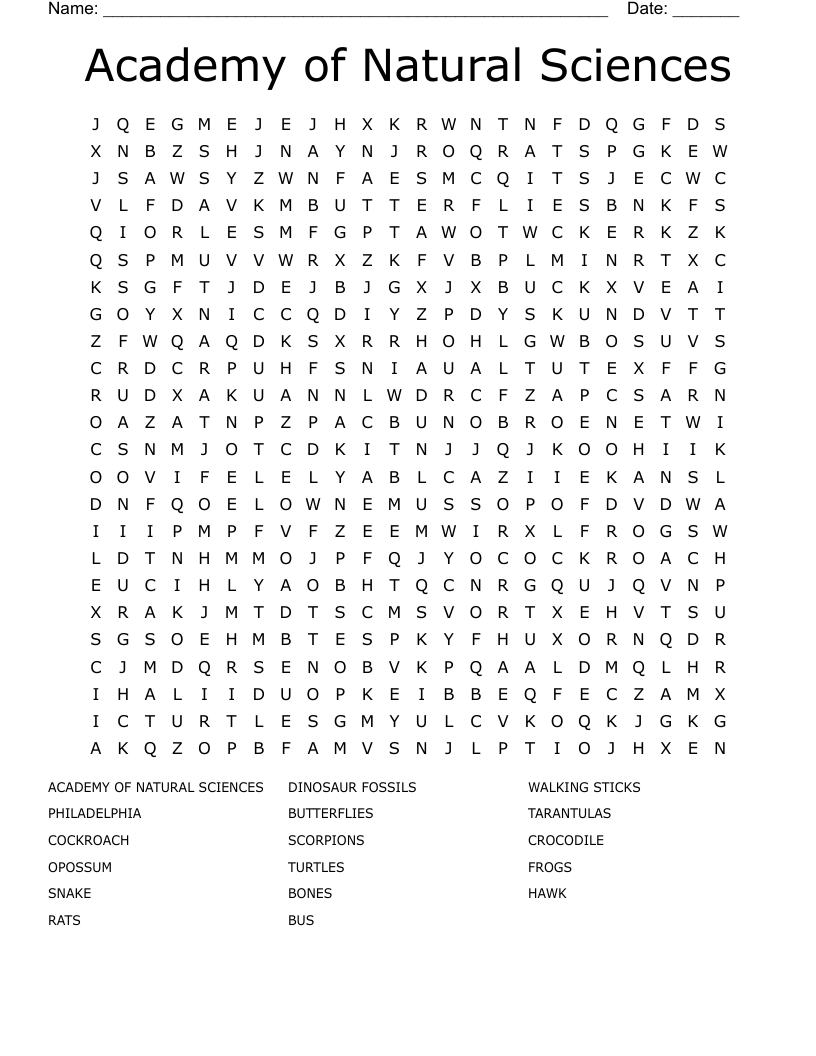 Academy of Natural Sciences Word Search