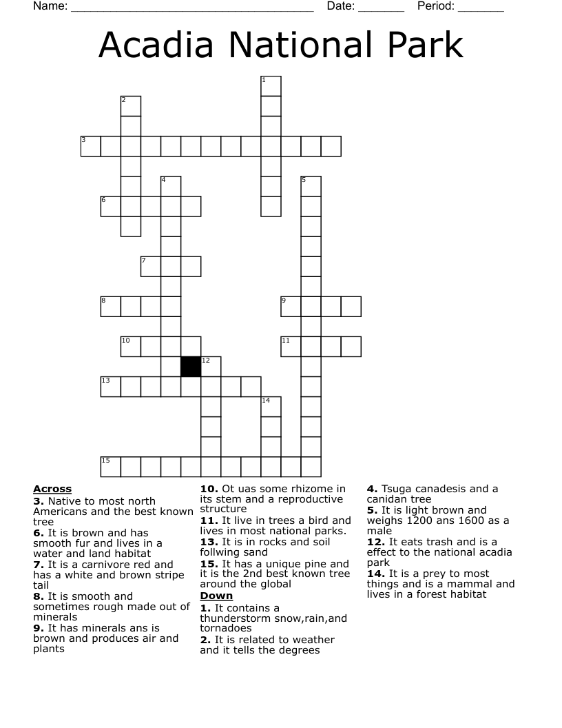 Acadia National Park  Crossword