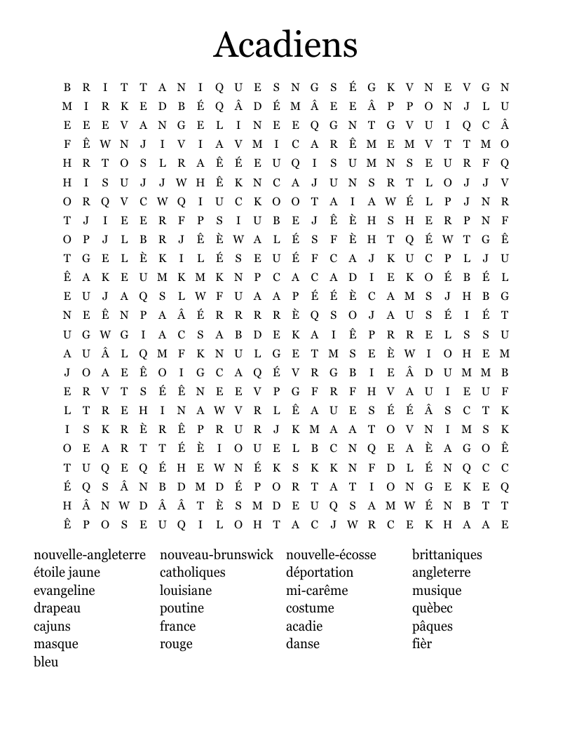 Acadiens Word Search