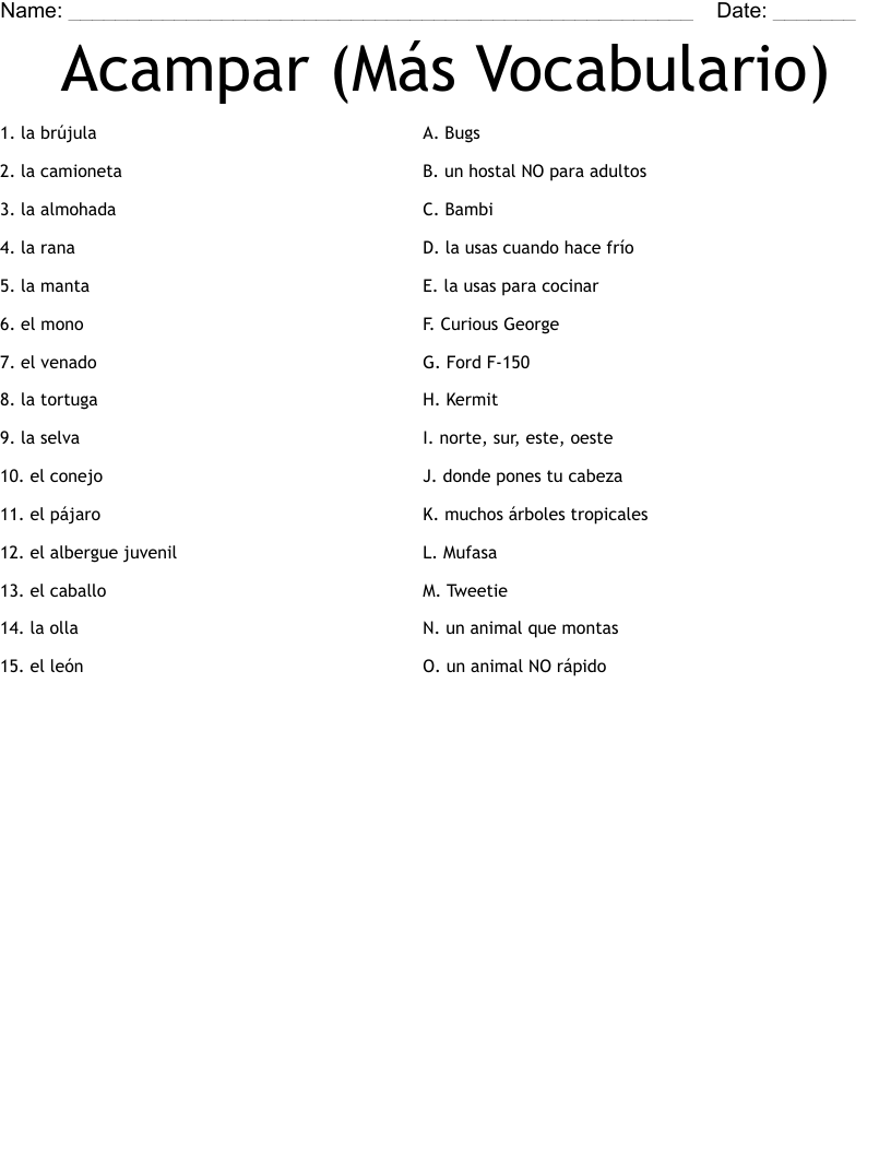 Acampar (Más Vocabulario) Worksheet