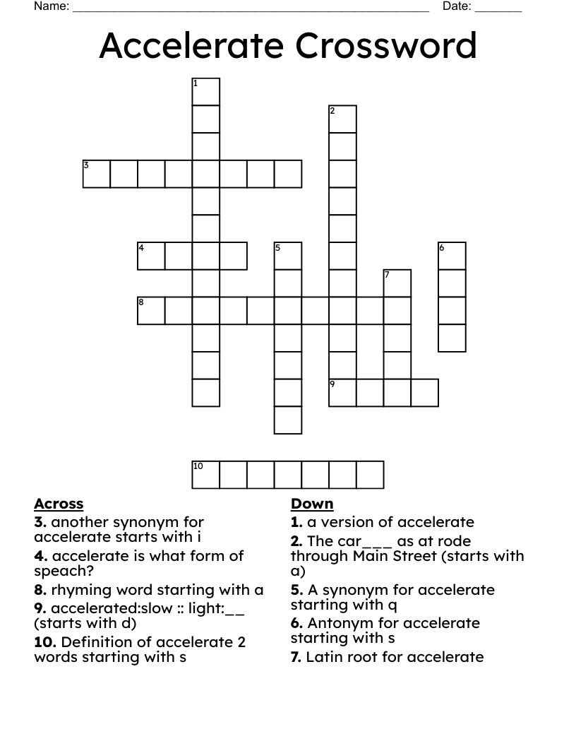 Accelerate Crossword