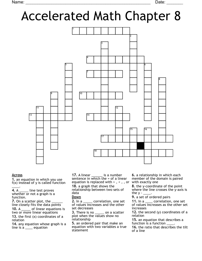 Accelerated Math Chapter 8 Crossword