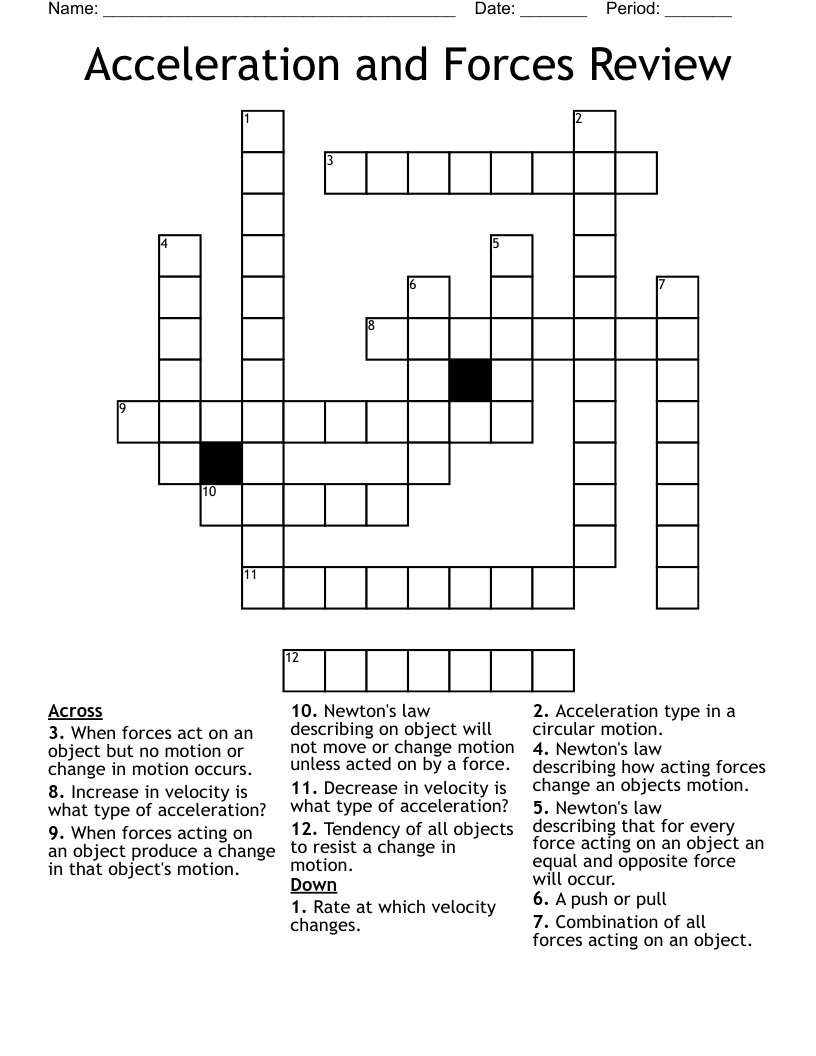Acceleration and Forces Review Crossword