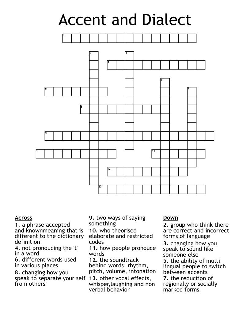 Accent and Dialect Crossword
