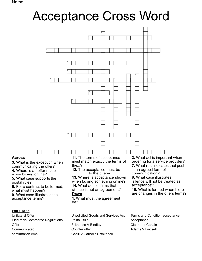Acceptance Cross Word