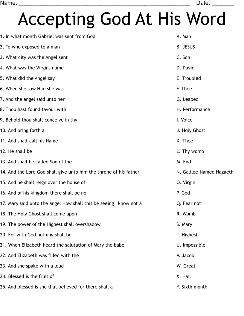 Accepting God At His Word Worksheet