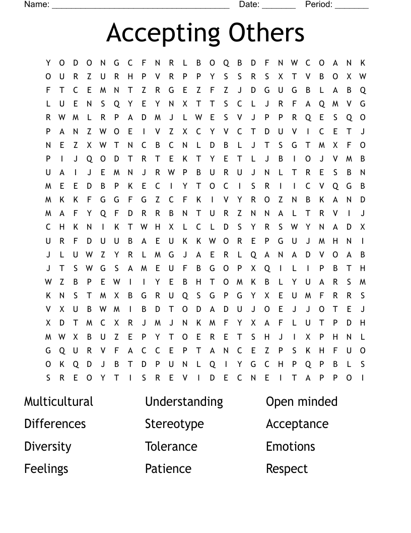 Accepting Others Word Search