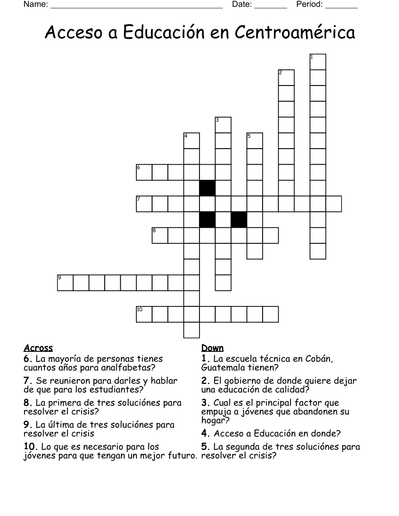 Acceso a Educación en Centroamérica  Crossword