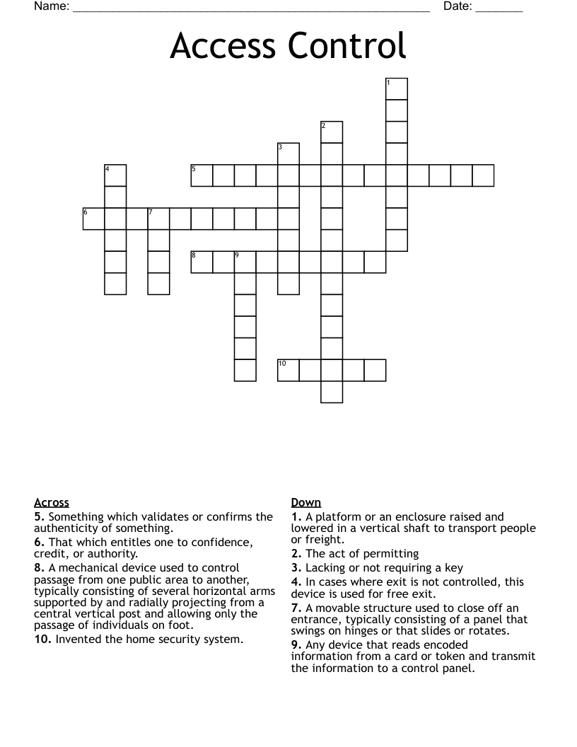 Access Control Crossword