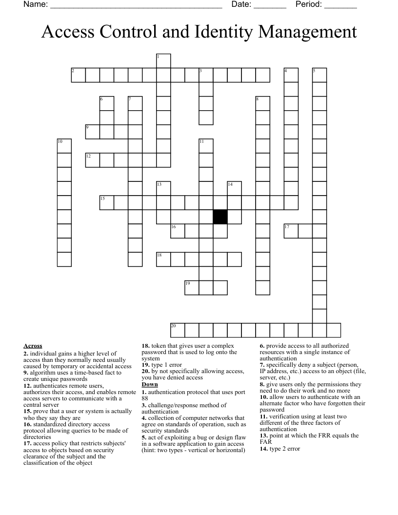 Access Control and Identity Management Crossword