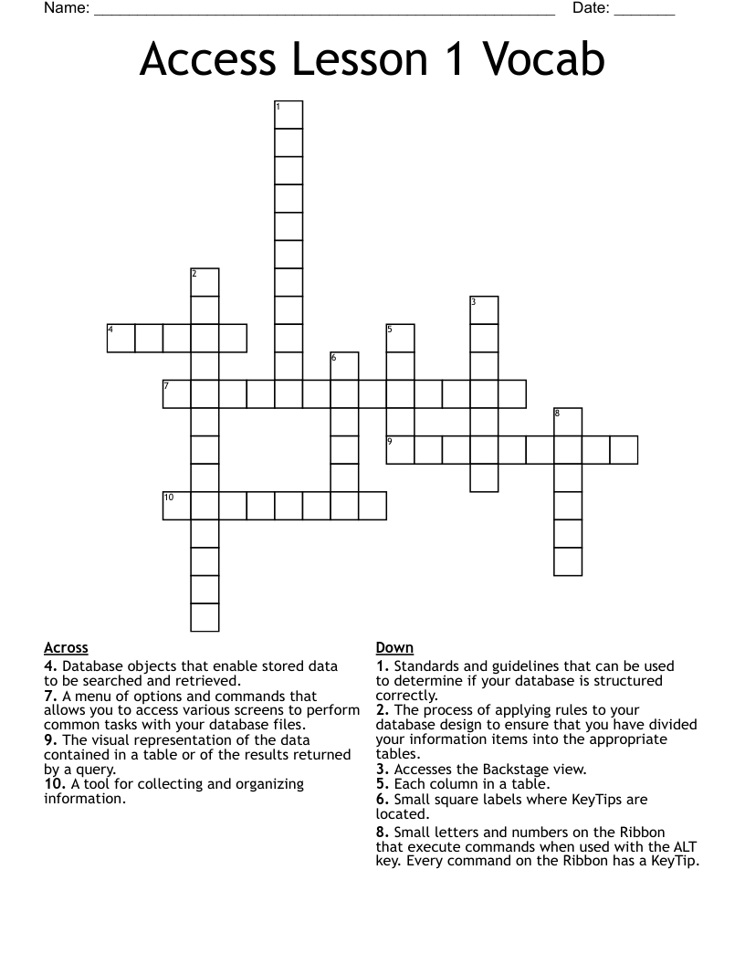 Access Lesson 1 Vocab Crossword