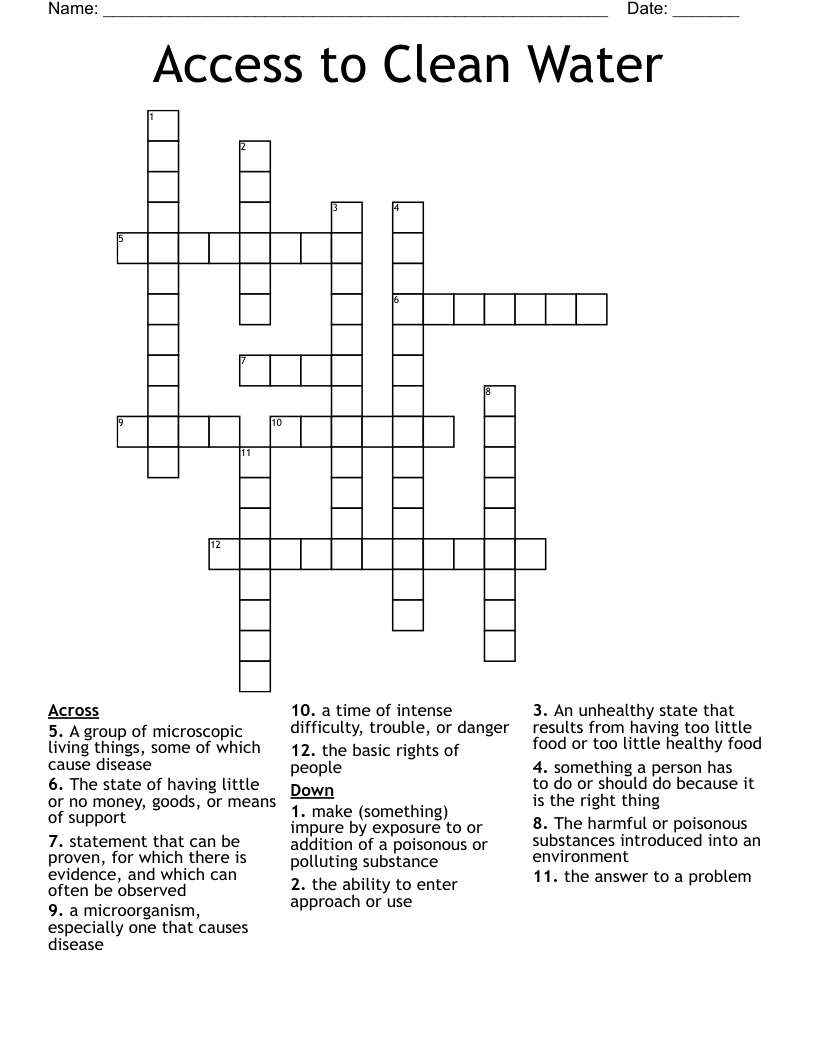 Access to Clean Water  Crossword