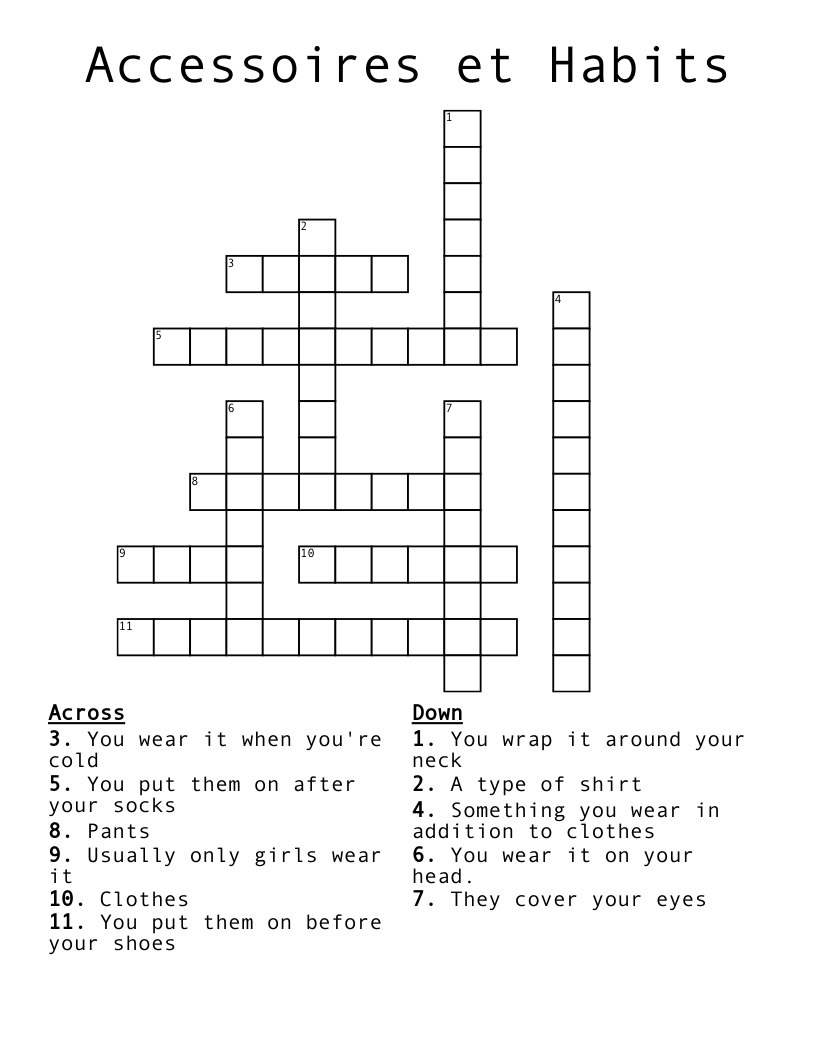 Accessoires et Habits Crossword