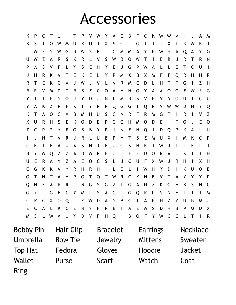 Accessories Word Search