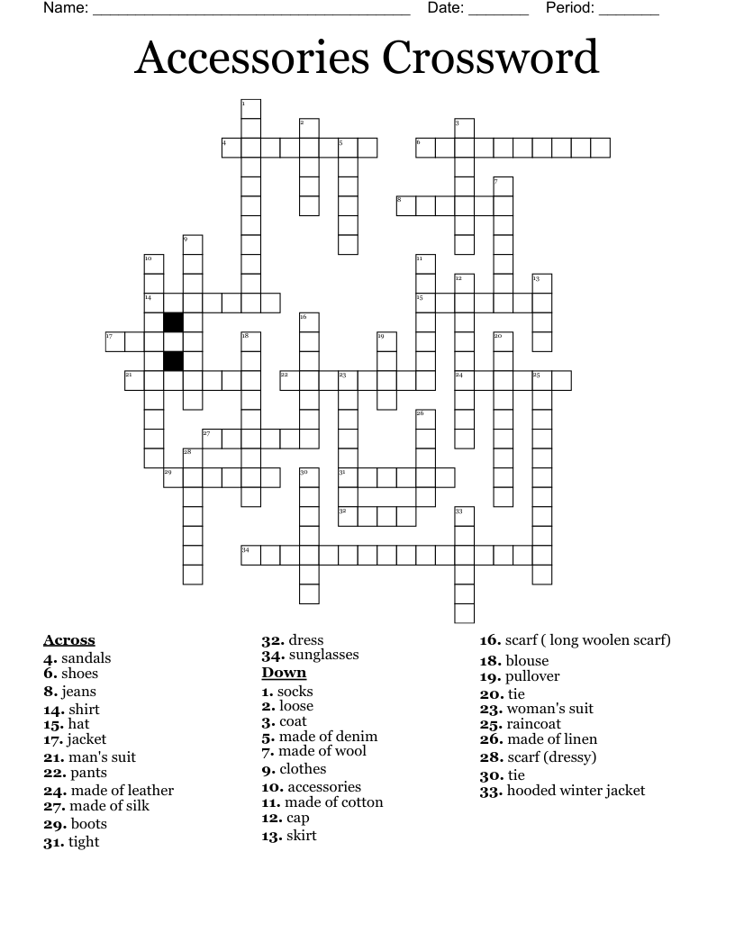 Accessories Crossword