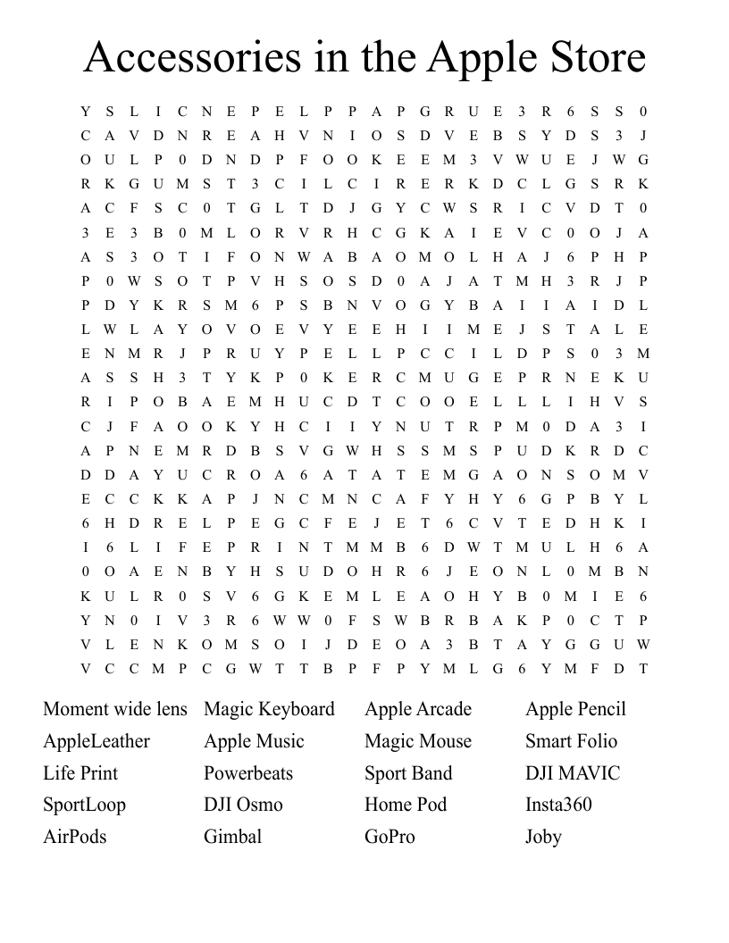 Accessories in the Apple Store Word Search