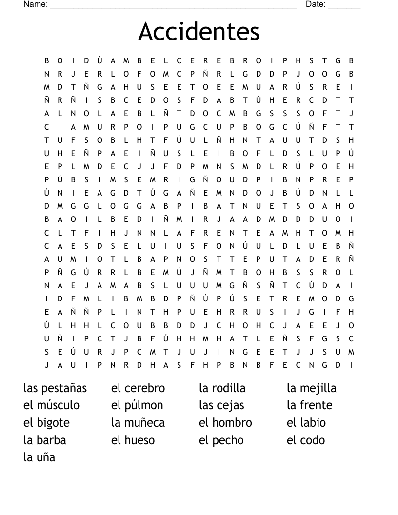 Accidentes  Word Search