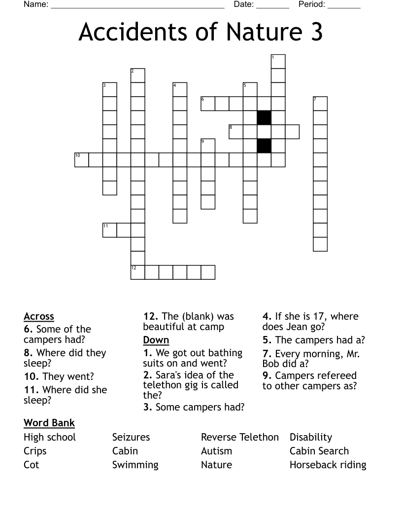 Accidents of Nature 3 Crossword
