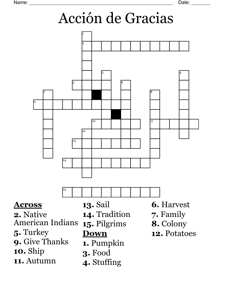 Acción de Gracias Crossword