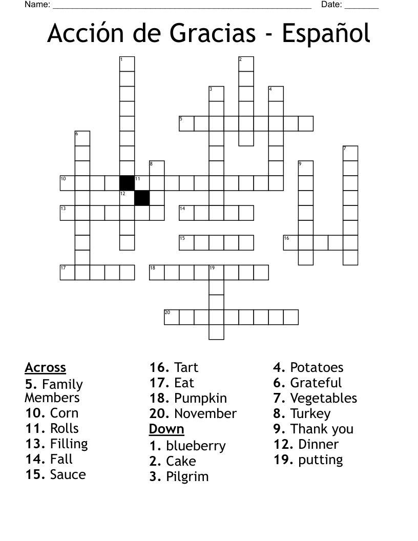 Acción de Gracias  - Español Crossword
