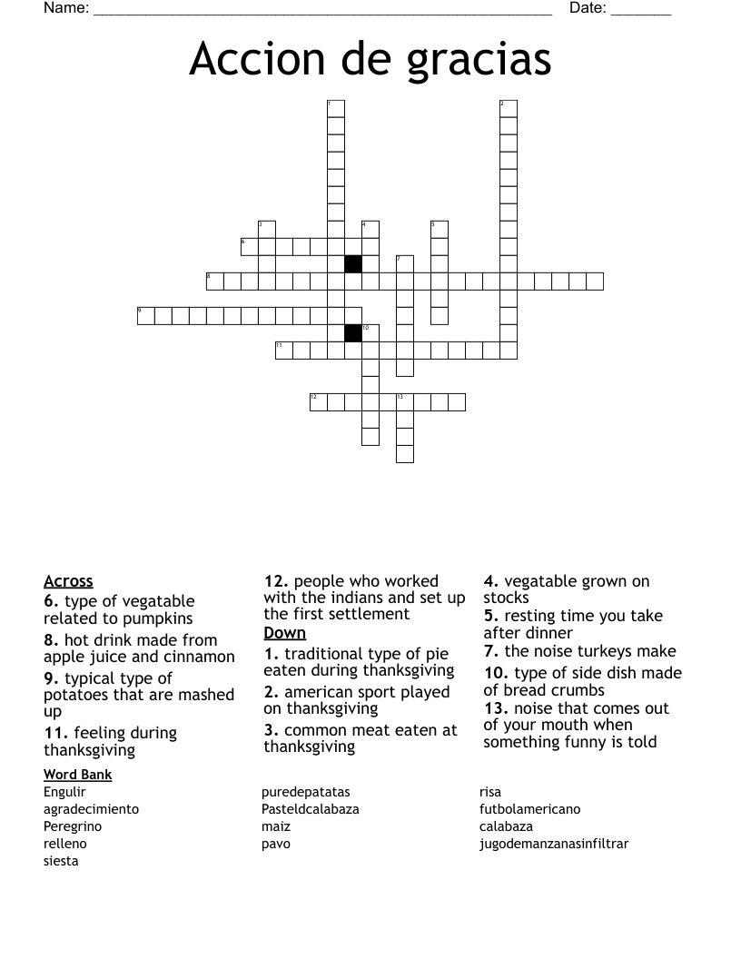 Accion de gracias  Crossword