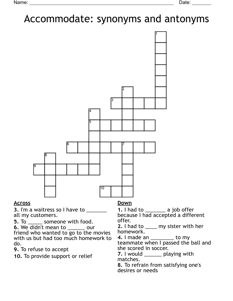 Accommodate: synonyms and antonyms Crossword