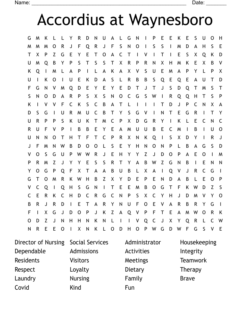 Accordius at Waynesboro Word Search
