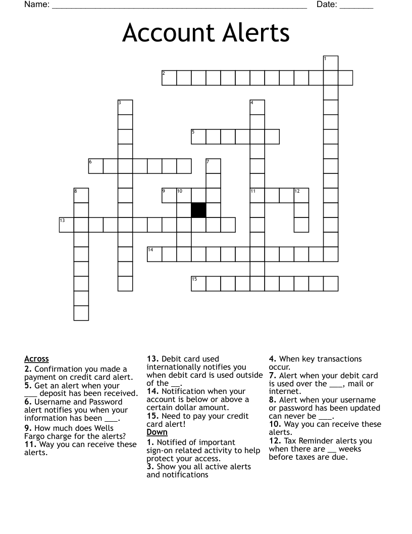Account Alerts Crossword