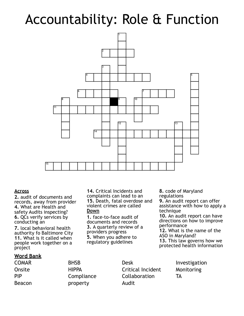 Accountability: Role & Function Crossword