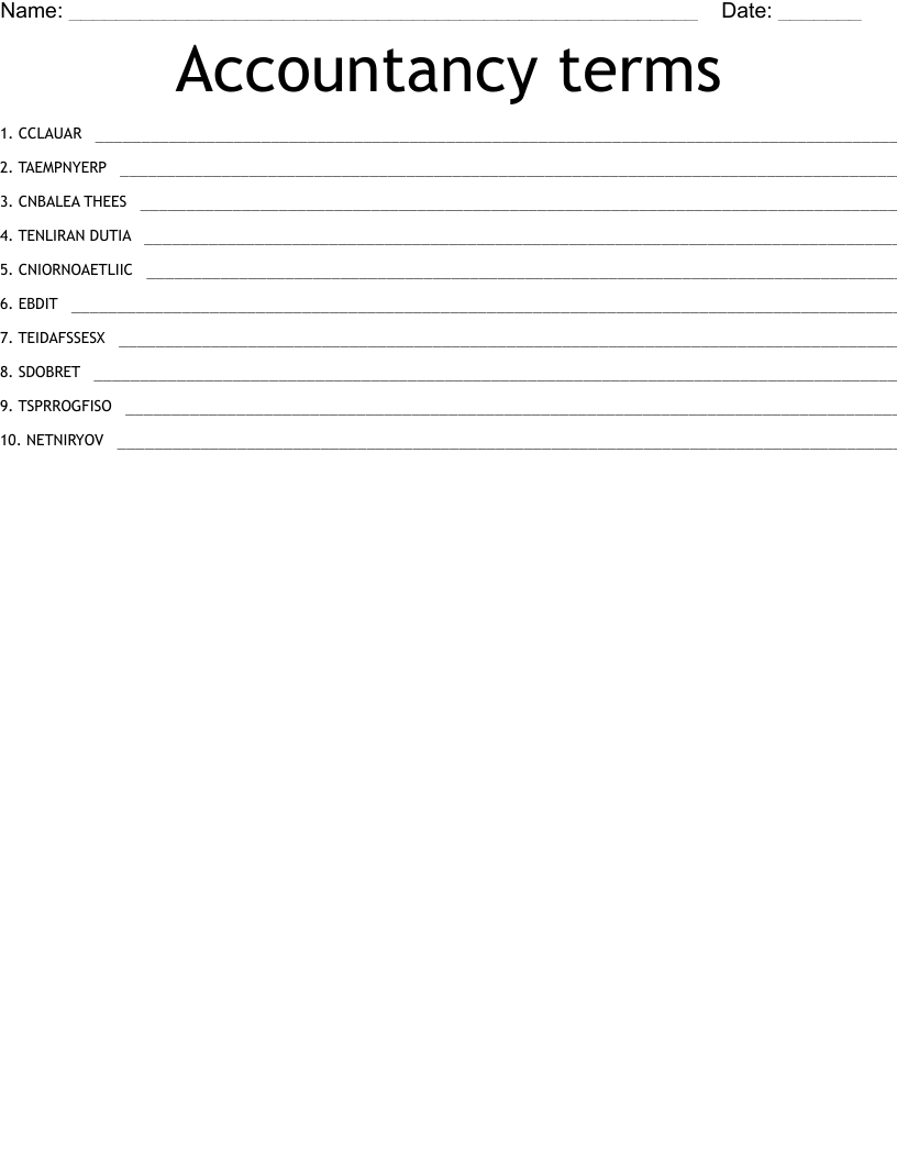 Accountancy terms Word Scramble
