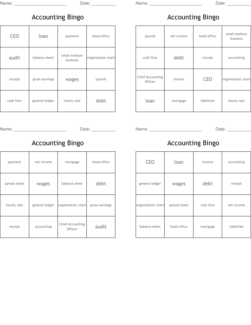 Accounting Bingo