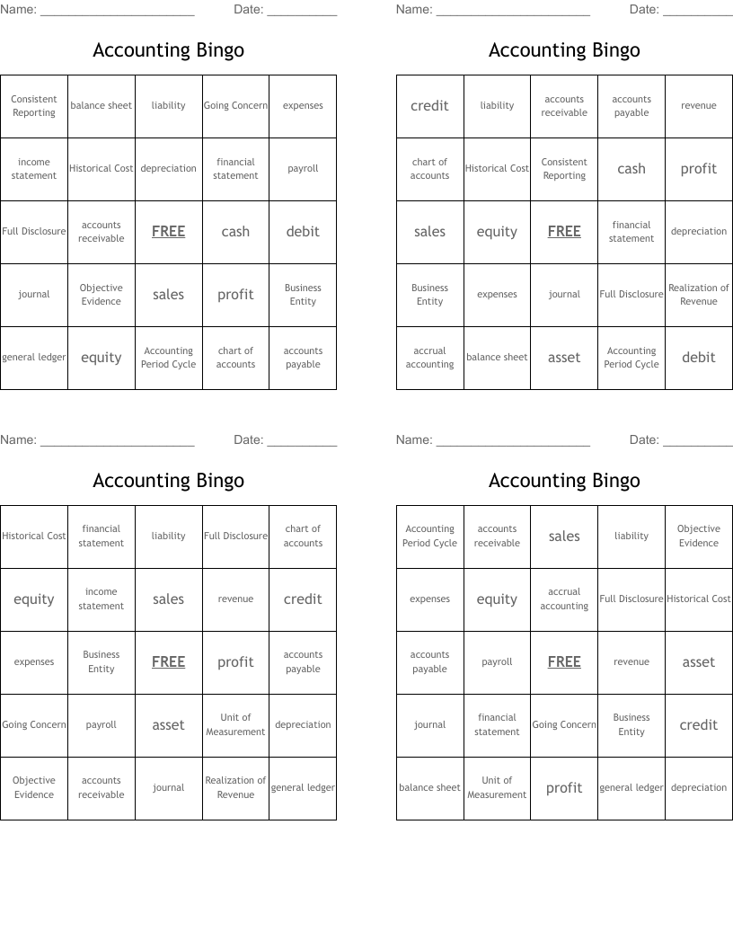 Accounting Bingo