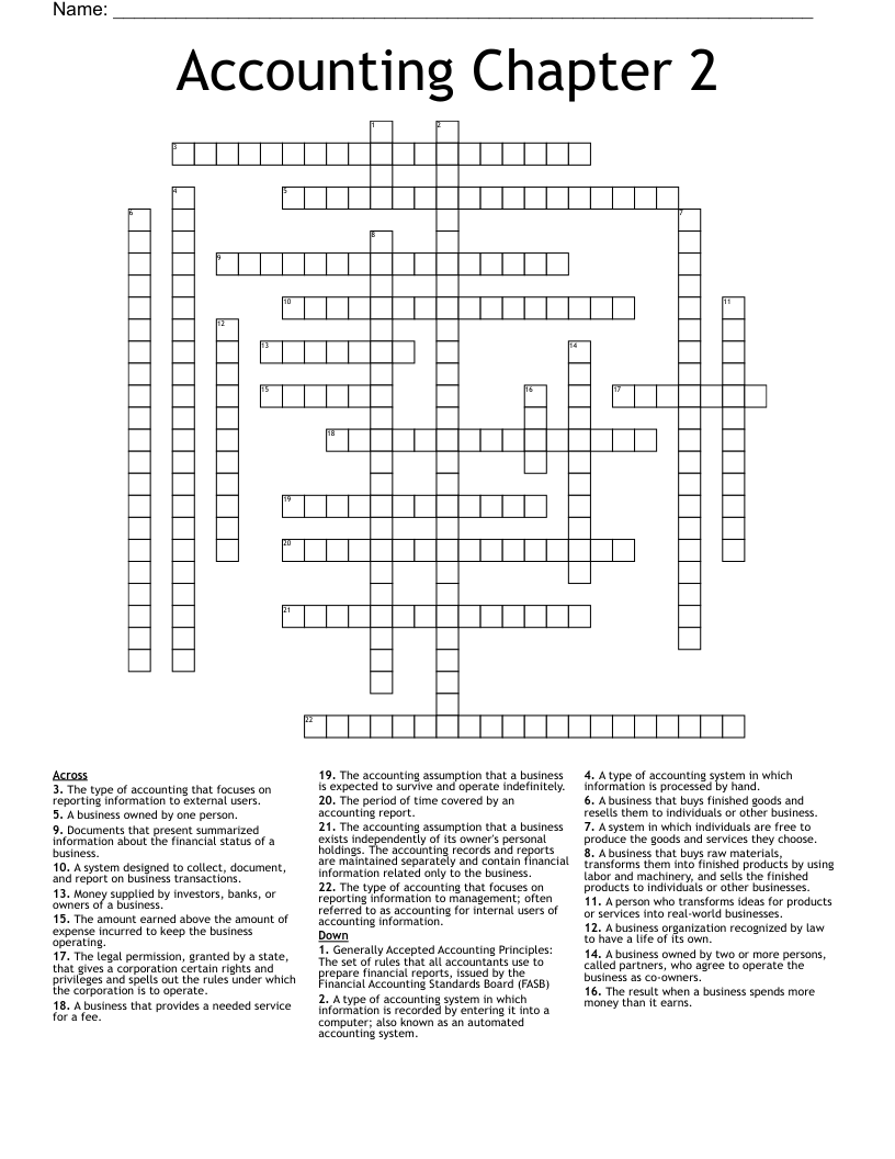 Accounting Chapter 2 Crossword