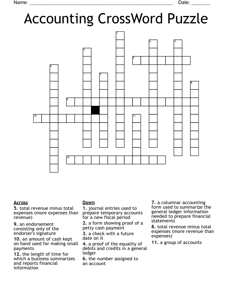 Accounting CrossWord Puzzle