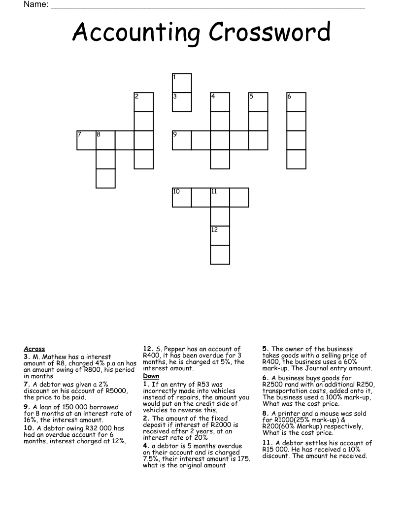 Accounting Crossword