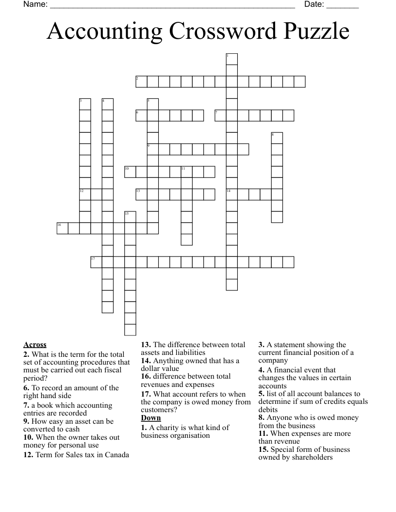 Accounting Crossword Puzzle