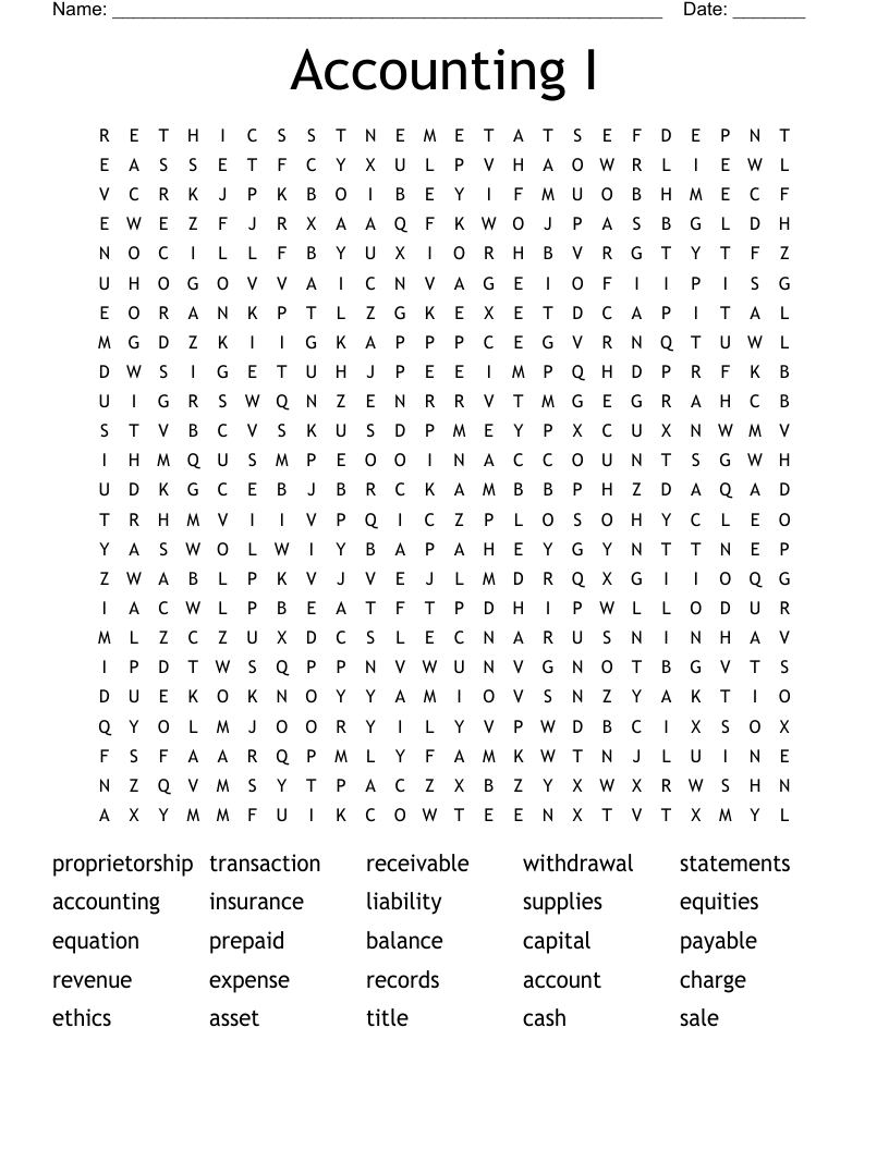 Accounting I Word Search