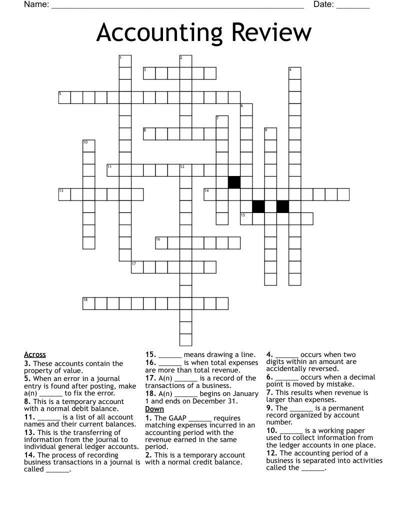 Accounting Review Crossword