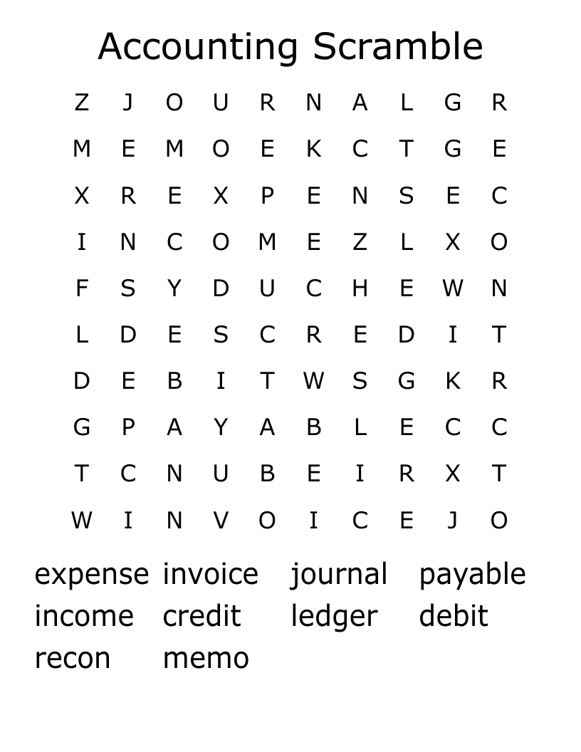 Accounting Scramble Word Search