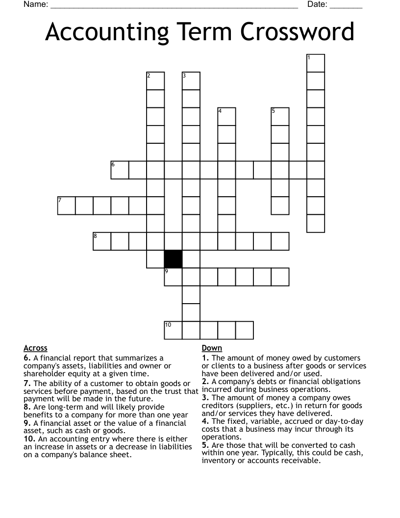 Accounting Term Crossword