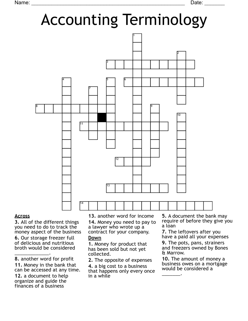 Accounting Terminology Crossword