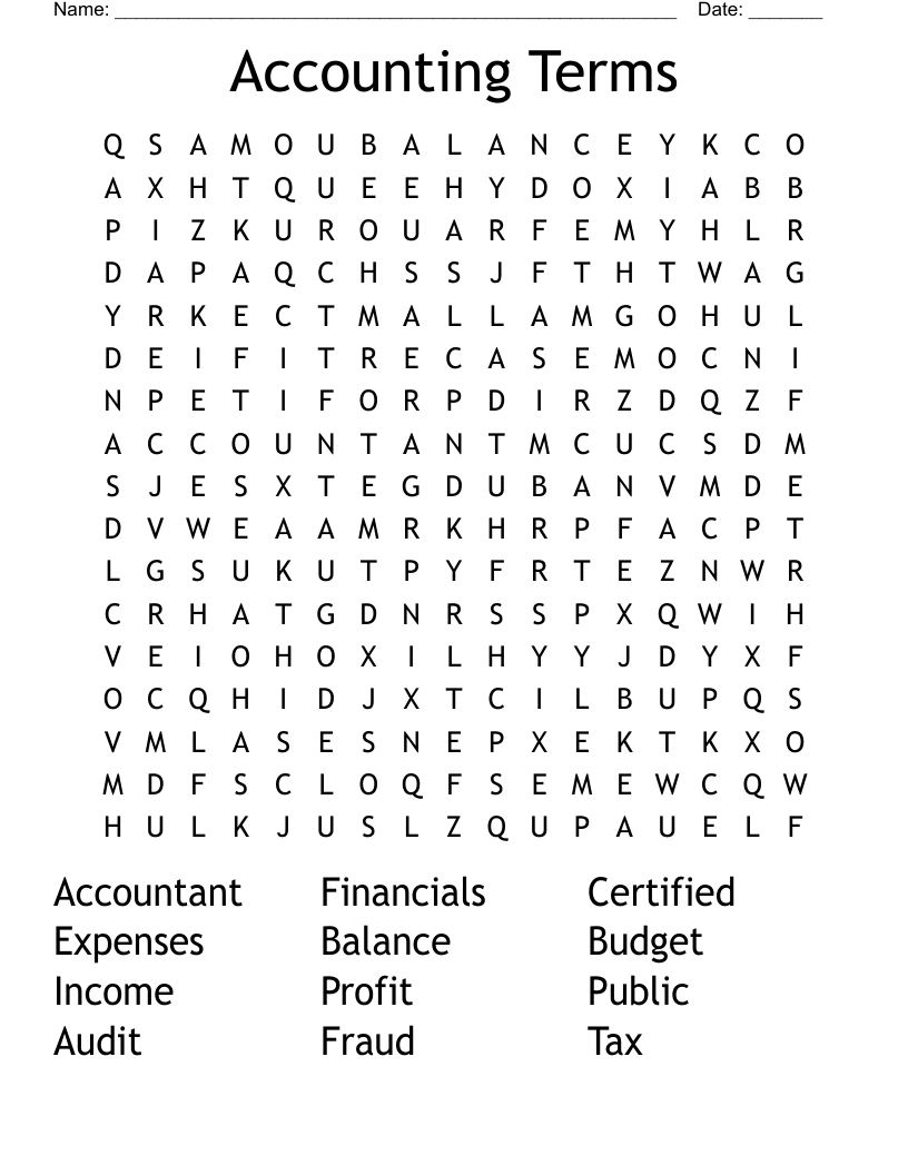 Accounting Terms Word Search
