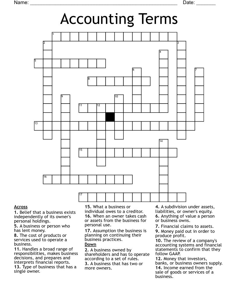 Accounting Terms Crossword