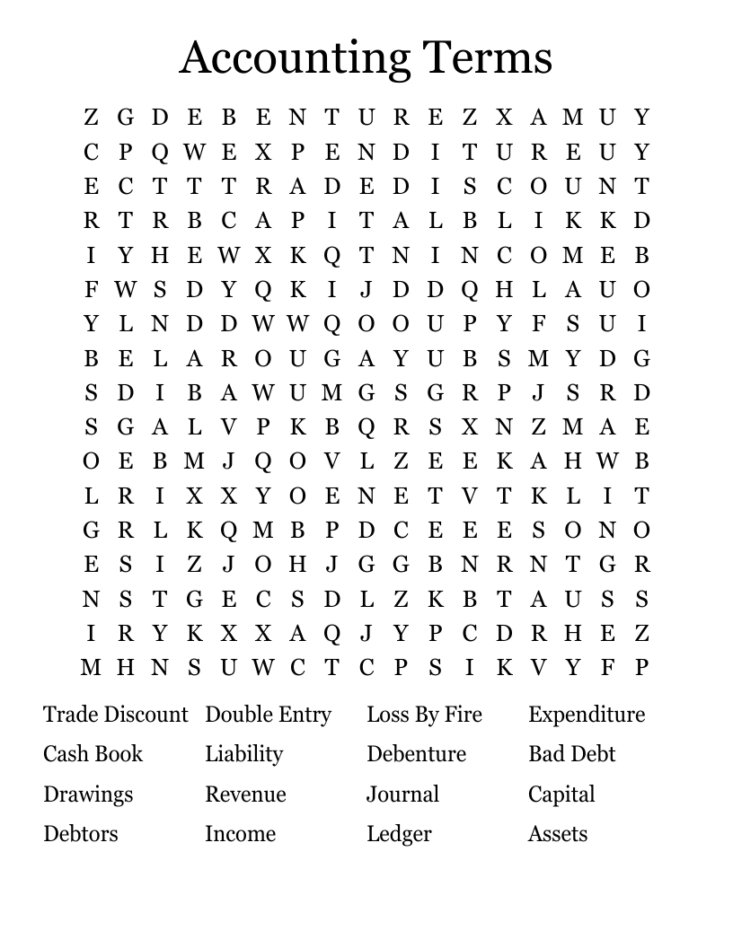 Accounting Terms Word Search