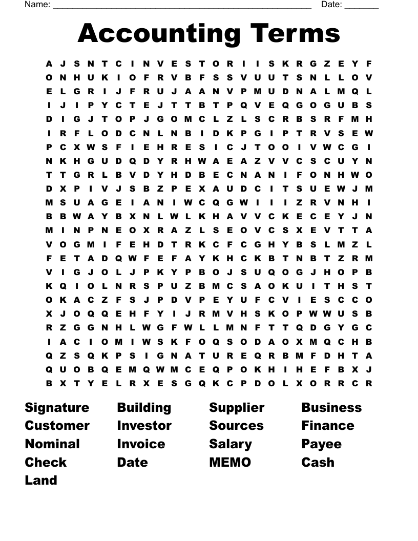 Accounting Terms Word Search