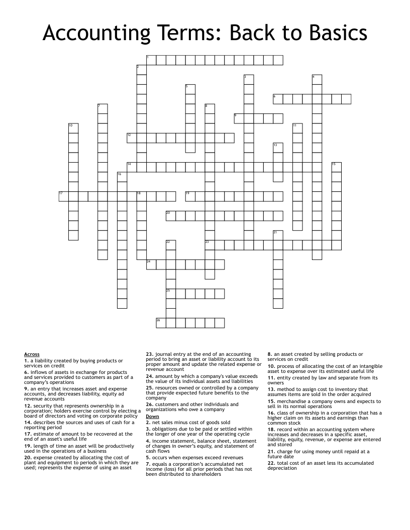 Accounting Terms: Back to Basics Crossword